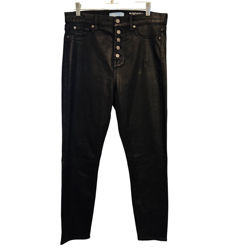 222 | 7 For All Mankind Blair Buttonfly High Waist Skinny Coated Black Womens 32